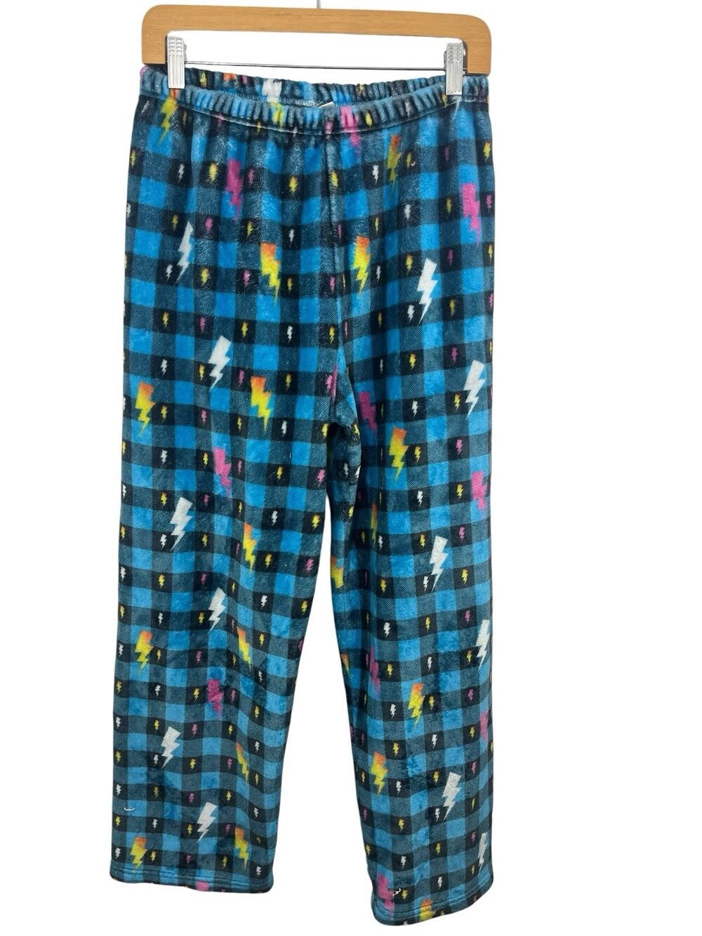 Fleece Pajama Pants Sleep Women’s Medium Blue Heartbreaker Lightning Bolts Cozy